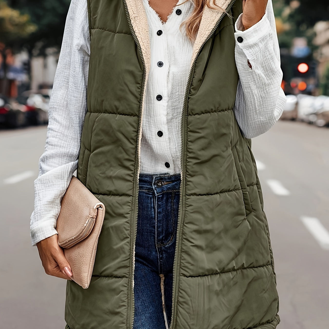 

Plus Size Hooded , Sleeveless Outwear For Fall & , Women's Plus Size Clothing