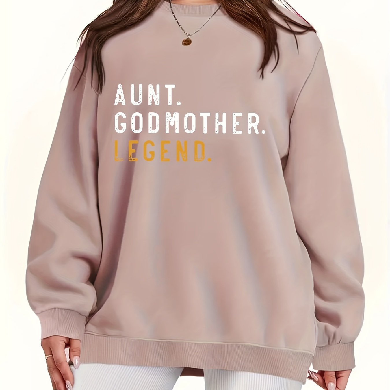 

Women's Polyester Casual Crew Neck Sweatshirt With "aunt. Godmother. Legend." Print - Knit Fabric All-season Fashion Top