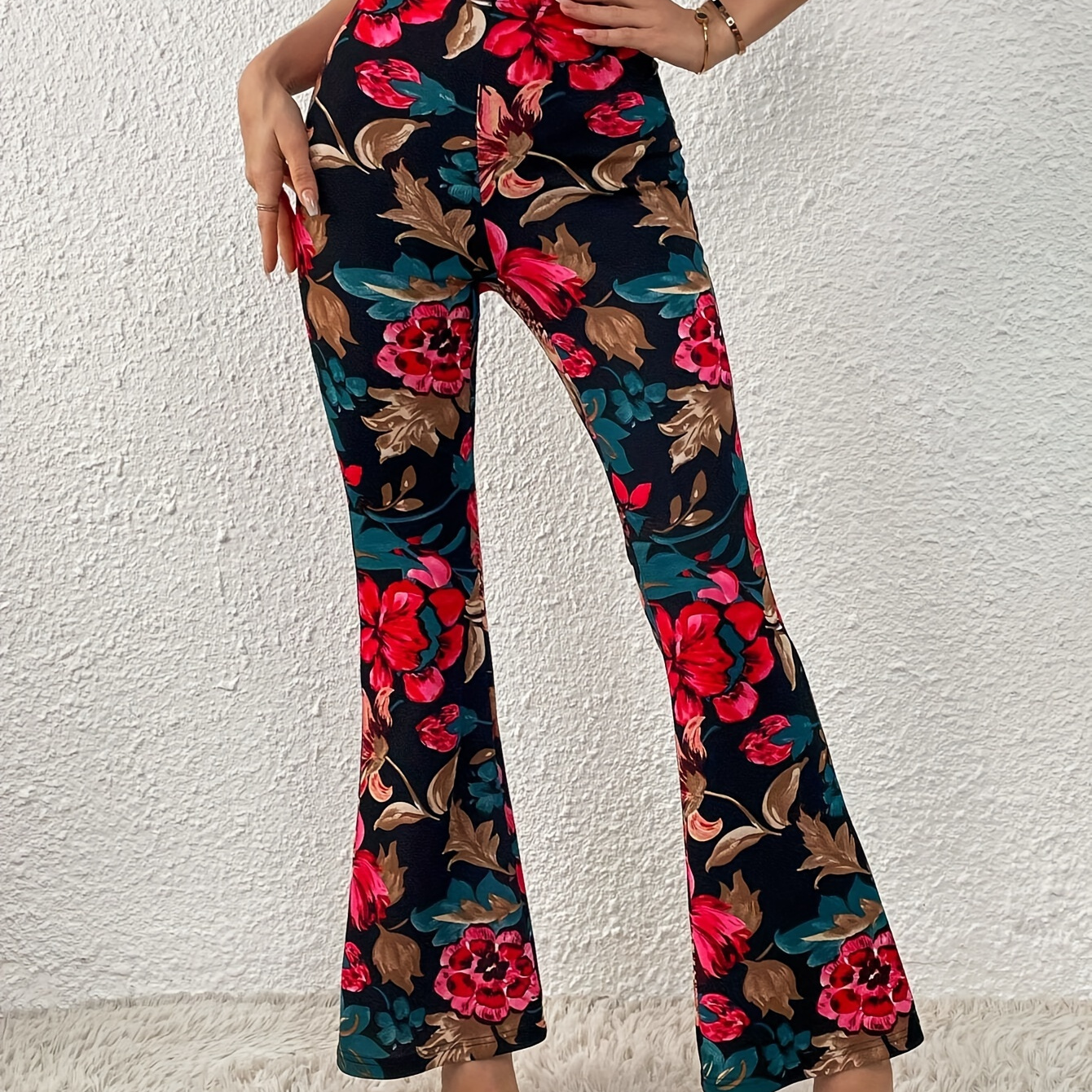 

Floral Print Flare Leg Pants, Elegant Loose Pants, Women's Clothing