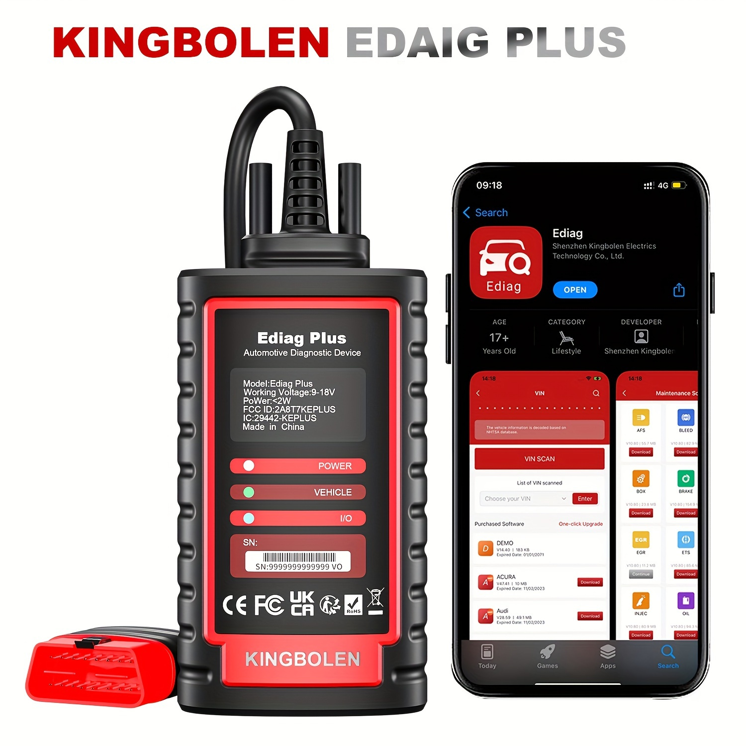 KINGBOLEN Ediag Plus OBD2 Scanner Car Diagnostic Tool ECU Coding Full  Software