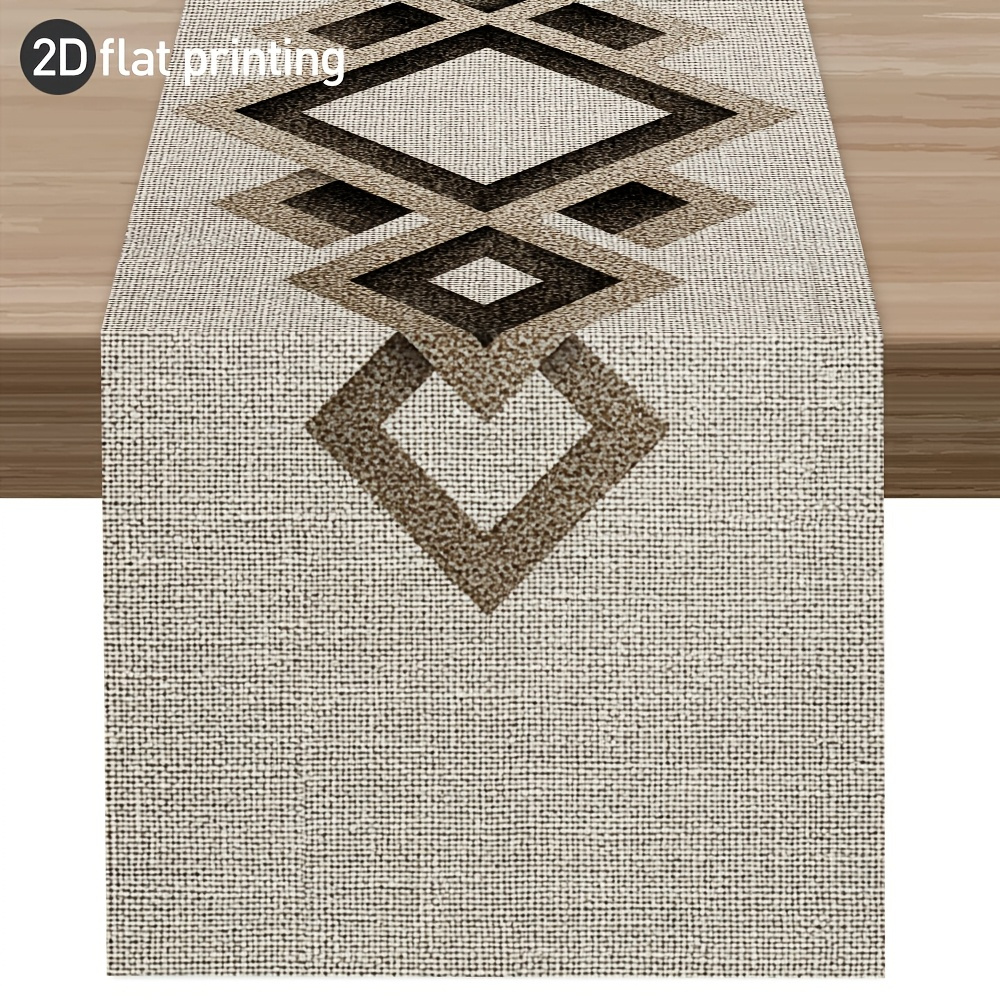 1pc, Vintage Diamond Structure Geometric Pattern Table Runner, Natural Elegant Spring Summer Aesthetic Table Runner, Table Runner, Minimalist Line Style, Printed Tablecloth Table Runner