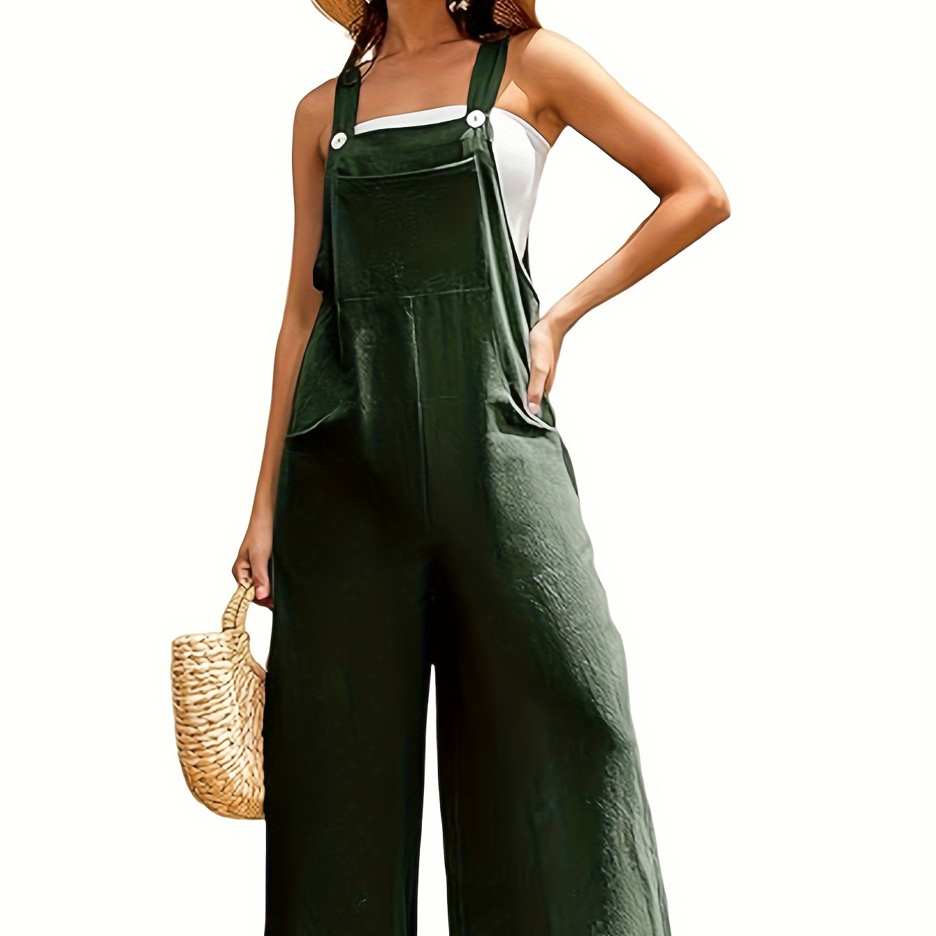 

Women's Bib Overalls Loose Fit Wide Leg Jumpsuits Baggy Sleeveless Rompers