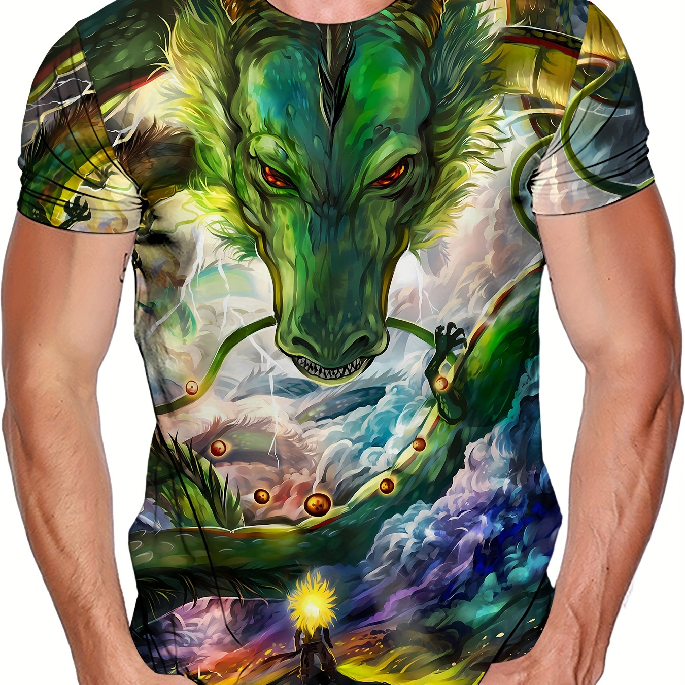 

Fancy Dragon Print T-shirt, Men's Casual Comfy Crew Neck Tee, Trendy Short Sleeve Top For Summer Daily Wear