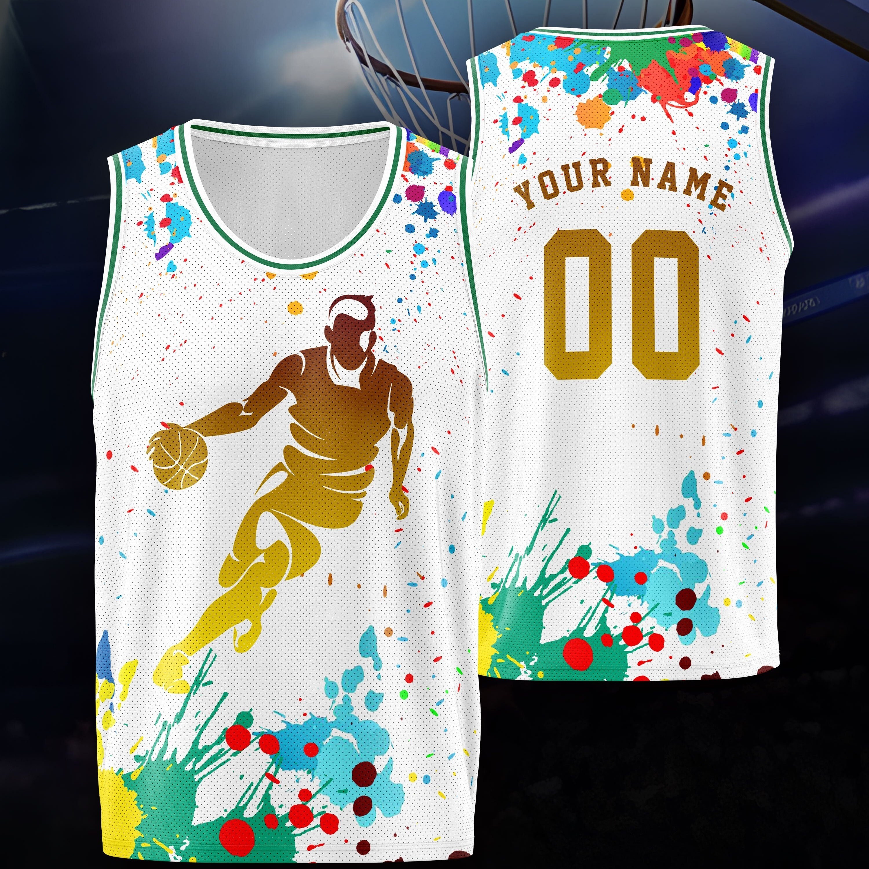 

Custom Name And Number Basketball Tank Top, Player Print Sportswear Comfortable Fit Breathable Personalized Jersey For Males