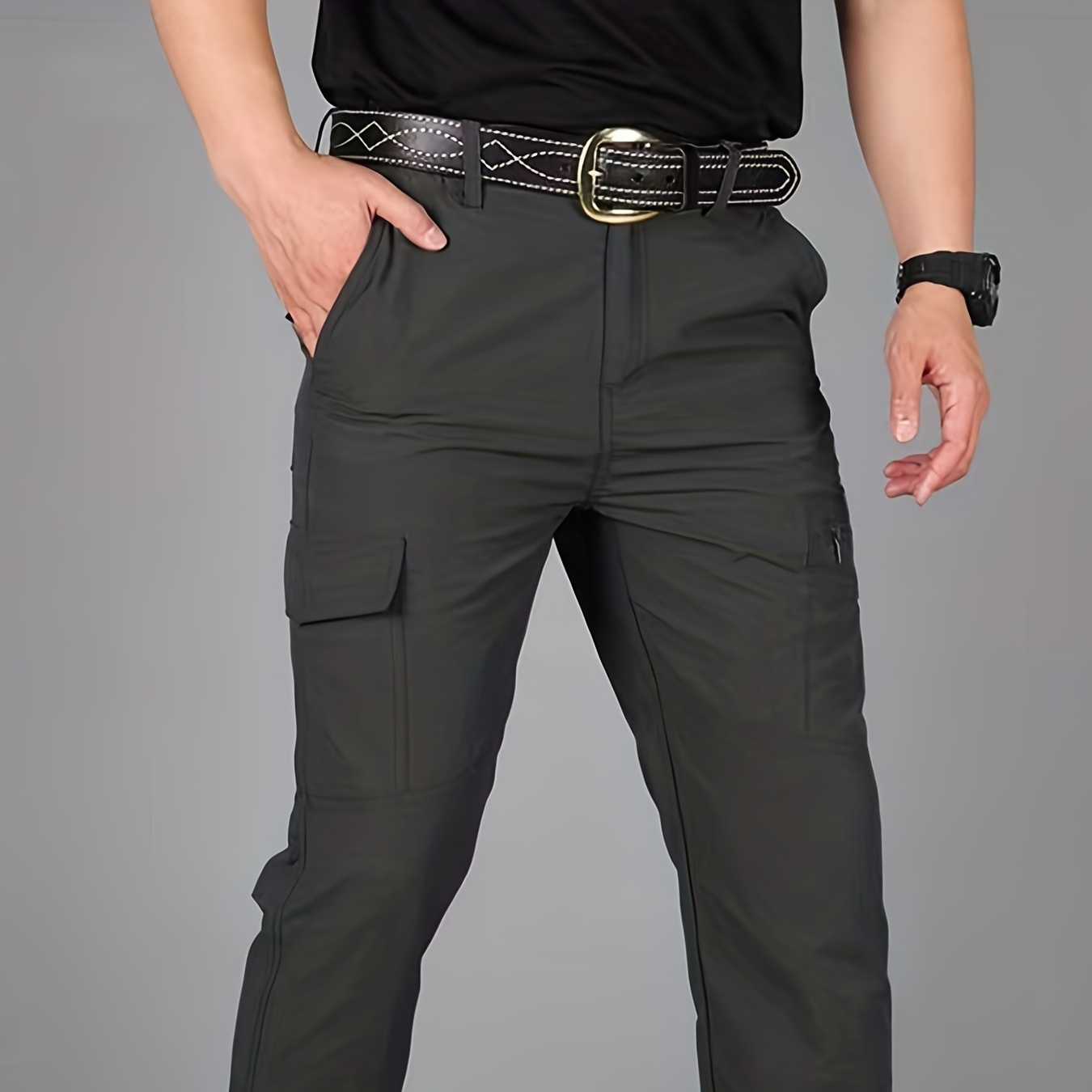 

Men's Solid Color Summer Outdoor Thin Breathable Casual Trousers With Multi-pocket Design