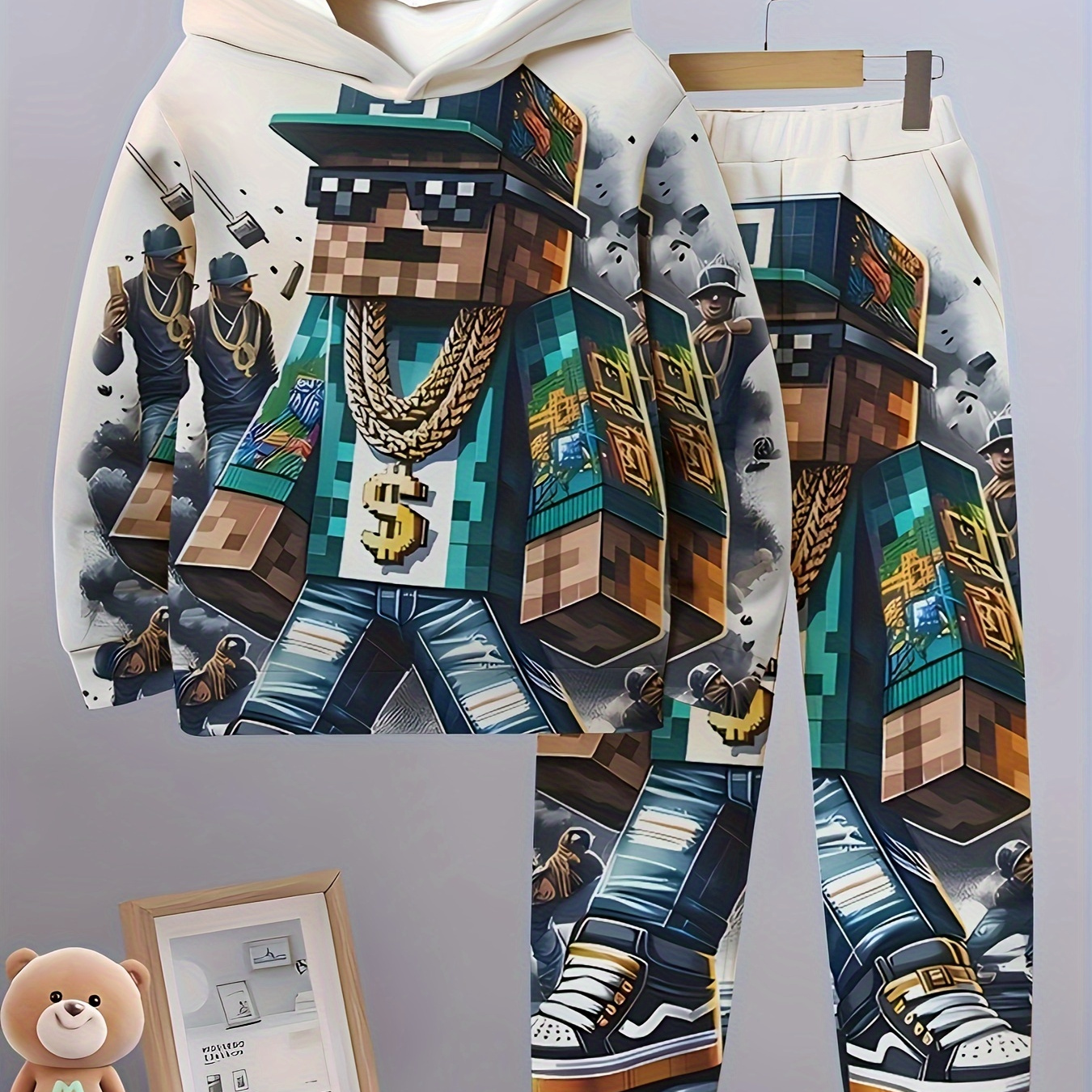 

2pcs Boys Cartoon Character 3d Print Long Sleeve Pullover Hoodie + Long Pants Co Ord Set, Casual Comfortable Versatile Outdoor Outfits For Spring And Autumn, As Gifts