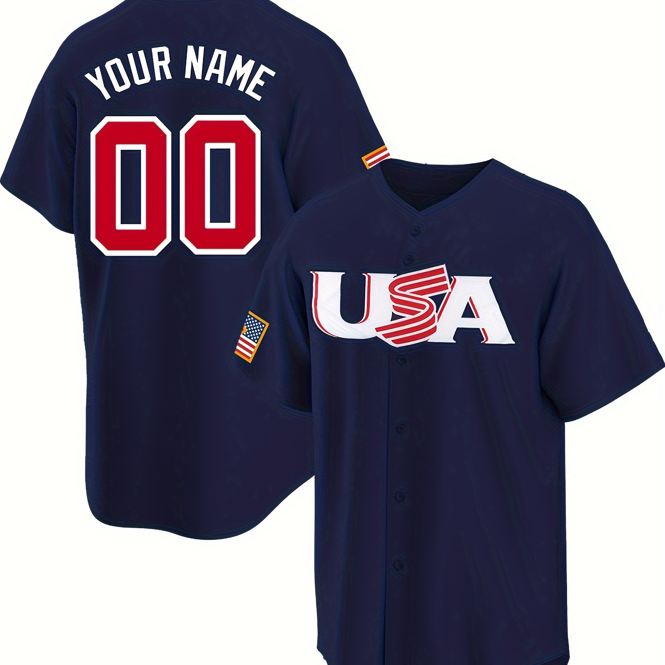 

Customized Name And Number Design, Men's Usa Embroidery Design Short Sleeve Loose Breathable V-neck Baseball Jersey, Sports Shirt For Team Training