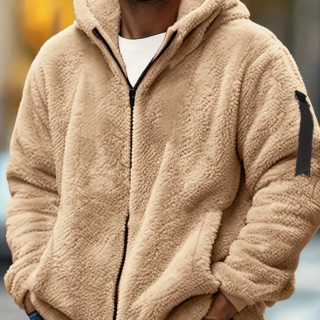 

Men's Casual Long Sleeve Hooded Jacket, Polyester Solid Color Zipper Hoodie For Outdoor Activities