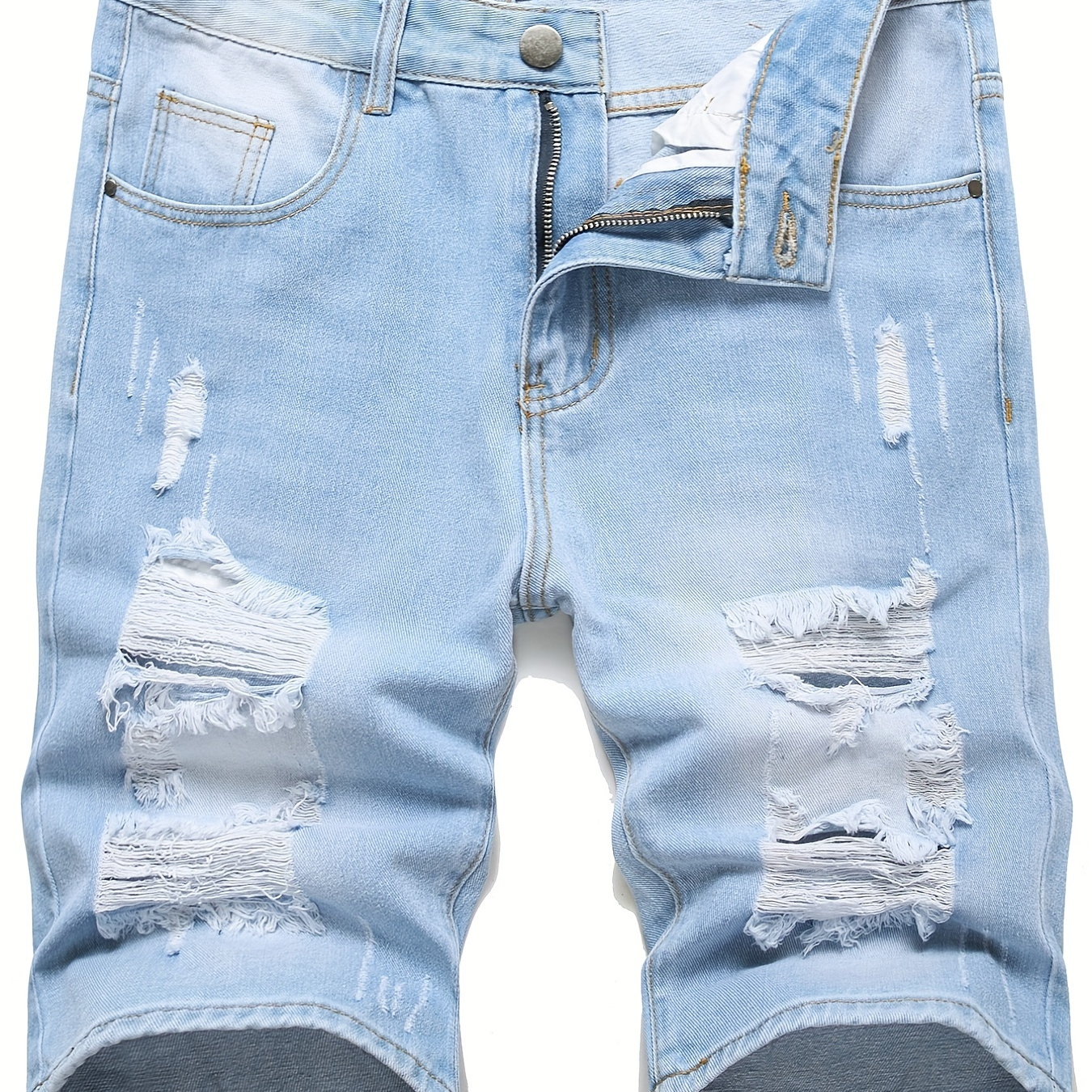 Slim Fit Ripped Denim Shorts, Men's Casual Street Style Distressed Denim Shorts For Summer