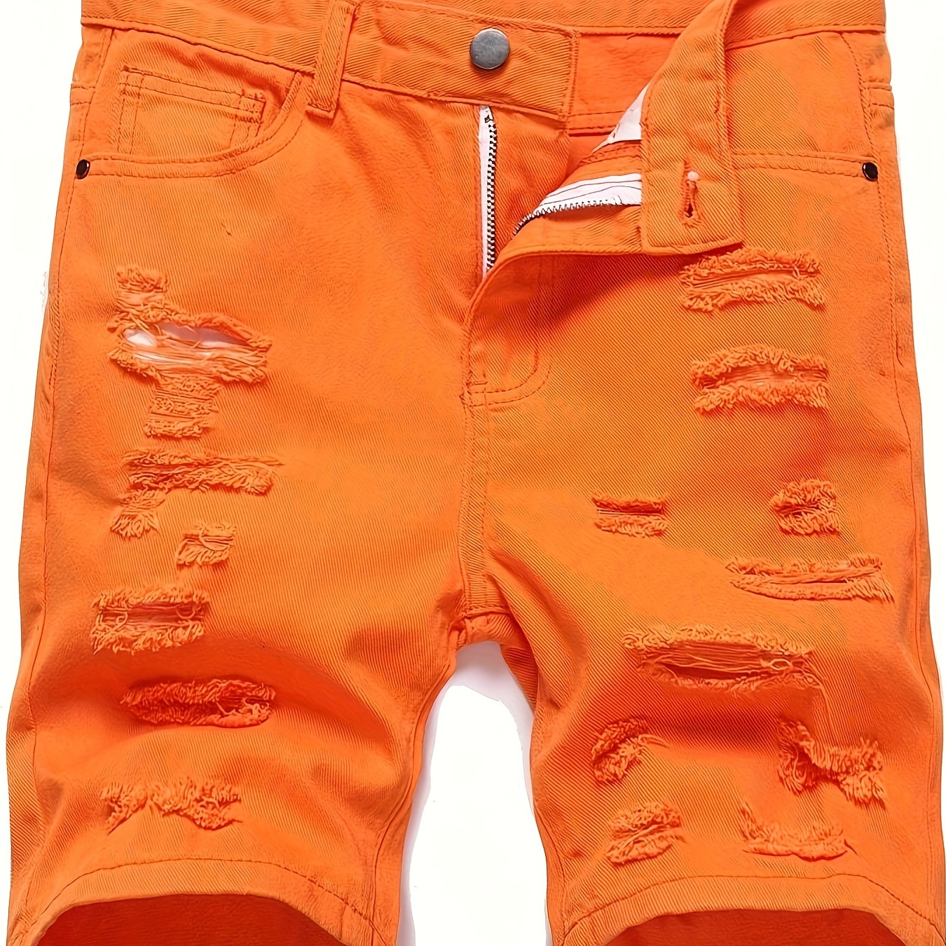 

Boy's Trendy Ripped Denim Shorts, 100% Cotton Zipper Fly Slanted Pocket Casual Summer Shorts