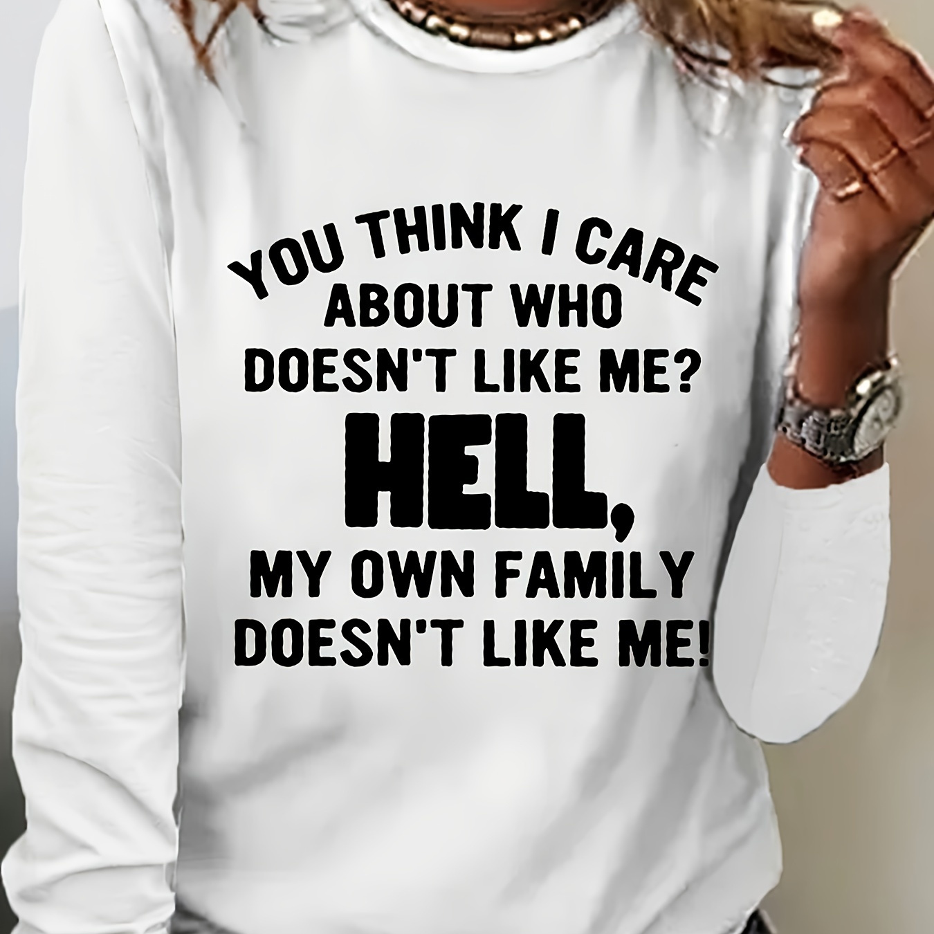 

Letter Neck T-shirt, Casual Long Sleeve T-shirt For Spring & Fall, Women's Clothing