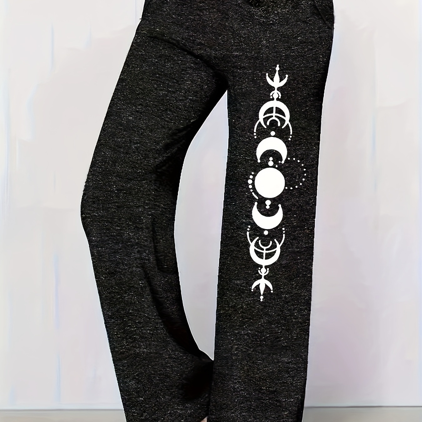 

Moon Print Drawstring Pants, Casual Wide Leg Comfy Pants, Women's Clothing