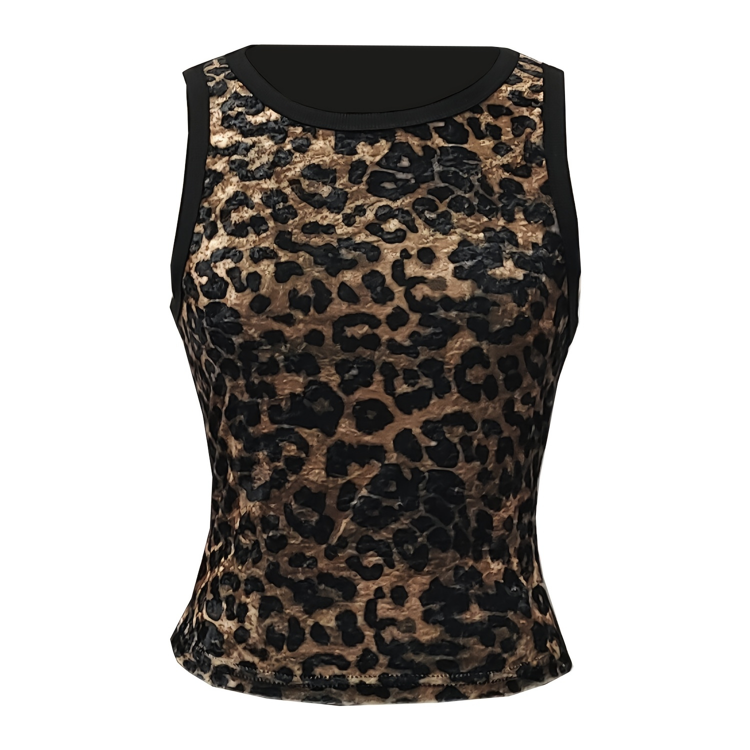 

Elegant Leopard Print Tank Top For Women - Stretchy Polyester , Machine Washable, Round Neck, Semi-sheer - Spring/summer/fall