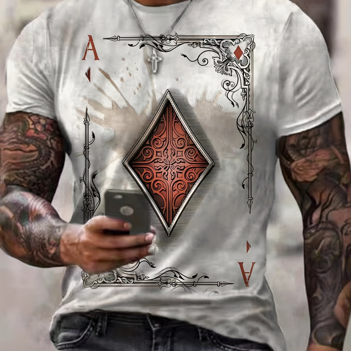 Men's Diamond Print T-Shirt - Casual and Comfortable Summer Tee with Stretch Fit