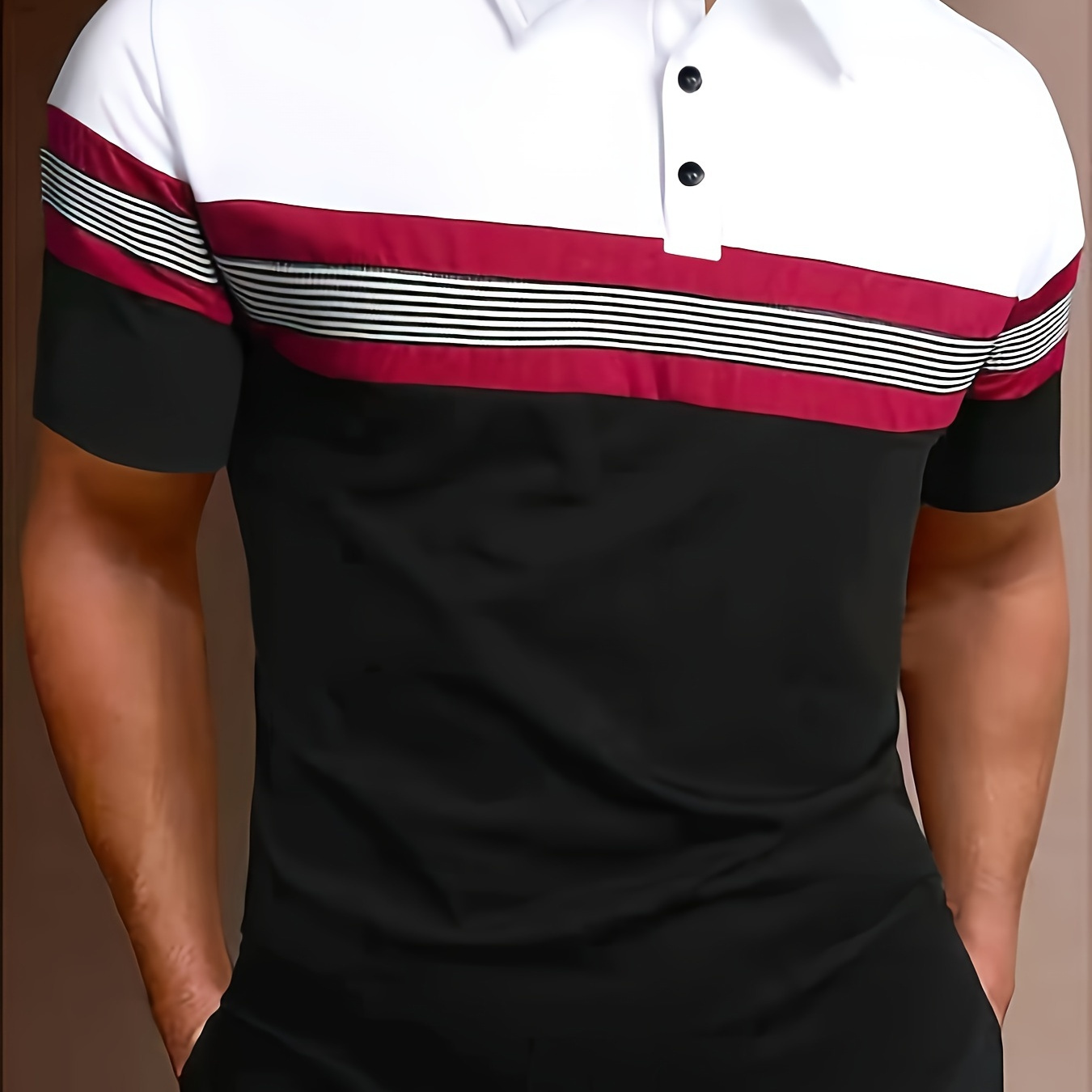 

Men's Contrast Color Golf T-shirt For Summer, Business Outdoor Short Sleeve Tennis Tees