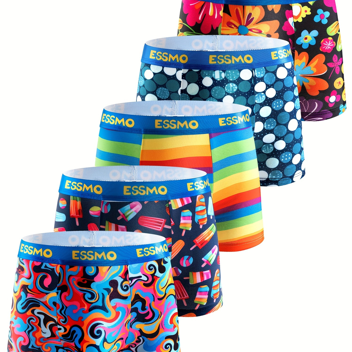 

Lot de 5 boxers pour hommes jeunes, motif géométrique, tissu en polyester tricoté, extensibilité moyenne, sous-vêtements légers et confortables de 160 g/m².