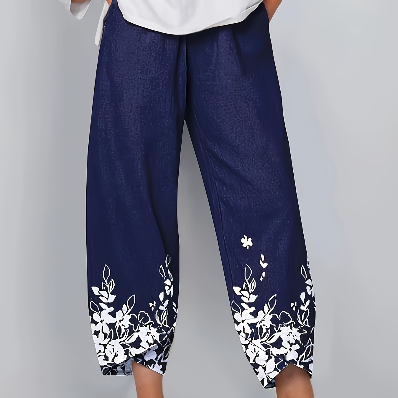 

Pantalon ample décontracté à imprimé floral pour femme avec poches, taille élastique, toutes saisons, tissé 100 % polyester