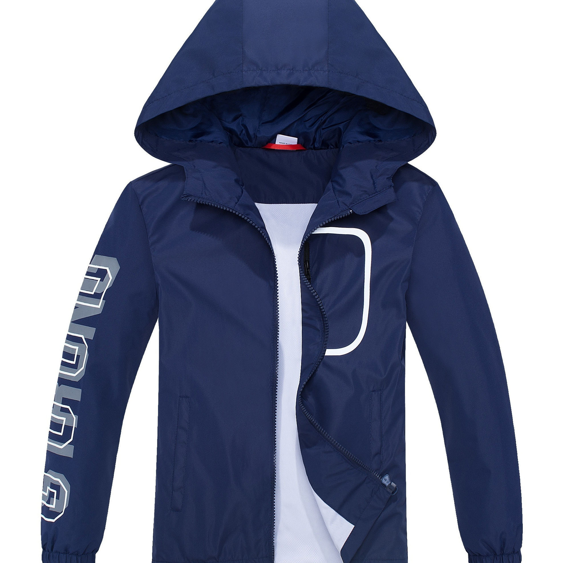 

Boys Letter Zip Up Hooded Jacket Raincoat Windbreaker Outerwear Lightweight Breathable For Spring And Autumn