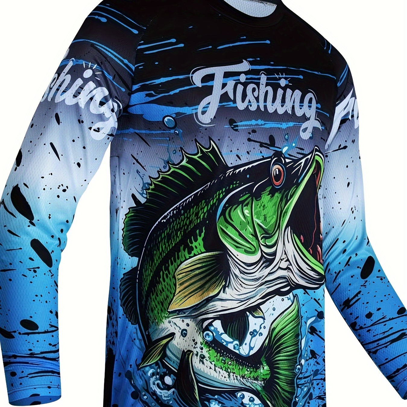 

Men's Fish Pattern Long Sleeve Sun -shirt, Comfy Breathable Outdoor Fishing Clothing