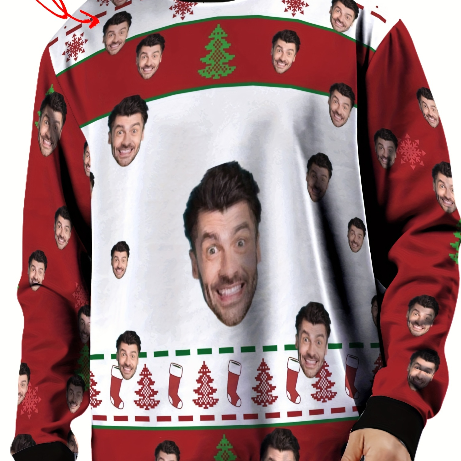 

Customized Pattern Men's Christmas Print Knitted Sweater, Casual Mid Stretch Breathable Long Sleeve Top For Outdoor