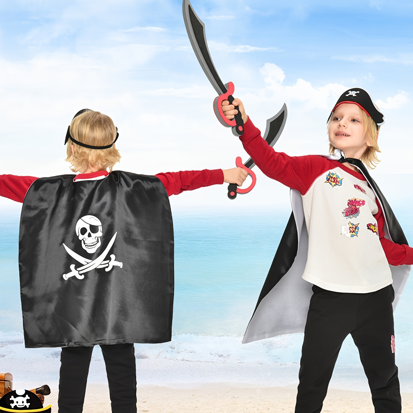 

Boys Pirate Cape & Mask Set, Capes For Boys, Birthday Party Outfit With Skull And Crossbones Design