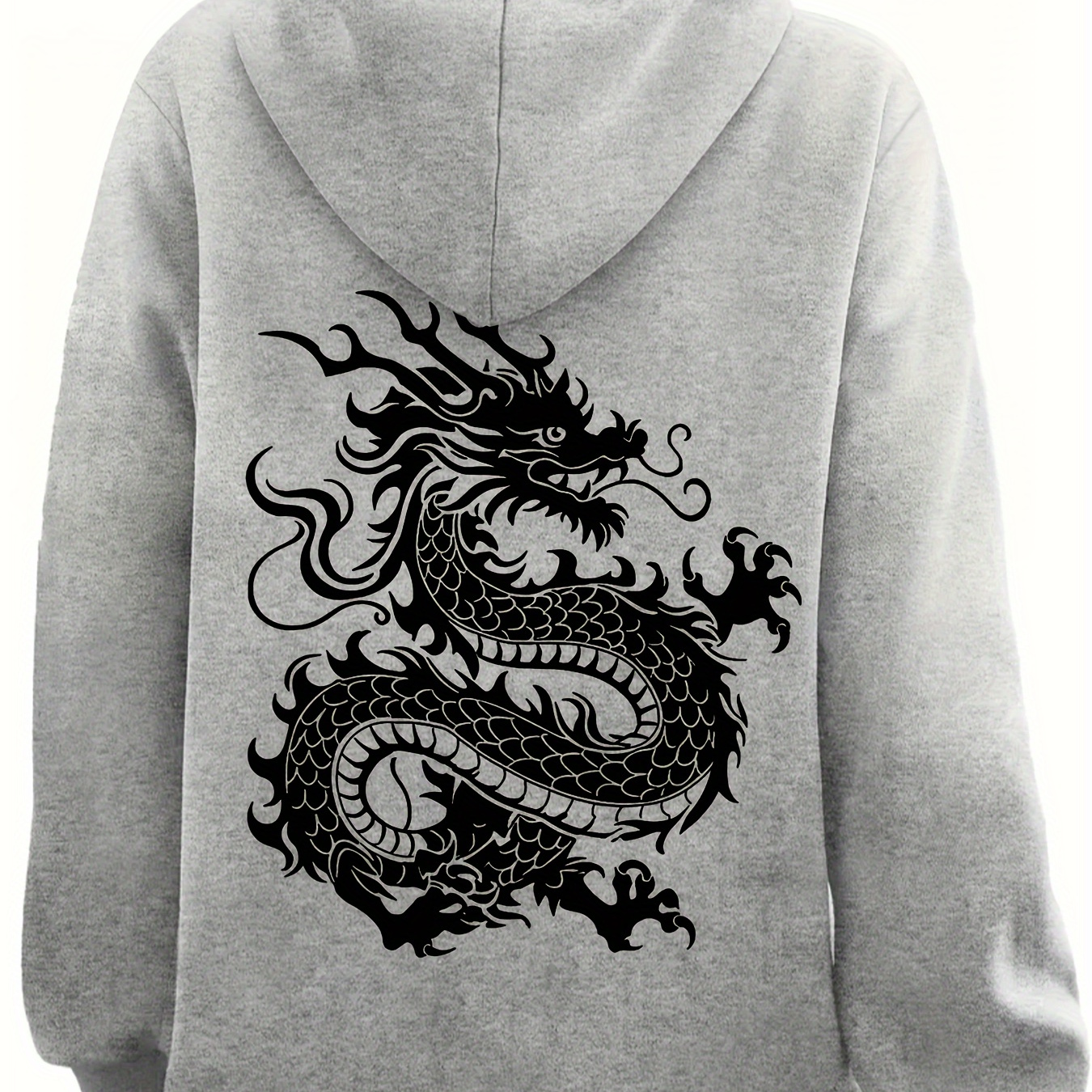 

Dragon Pattern Drawstring Hooded Sweatshirt, Long Sleeves Kangaroo Pocket Plush Lined Casual Hoodie, Women's Clothing