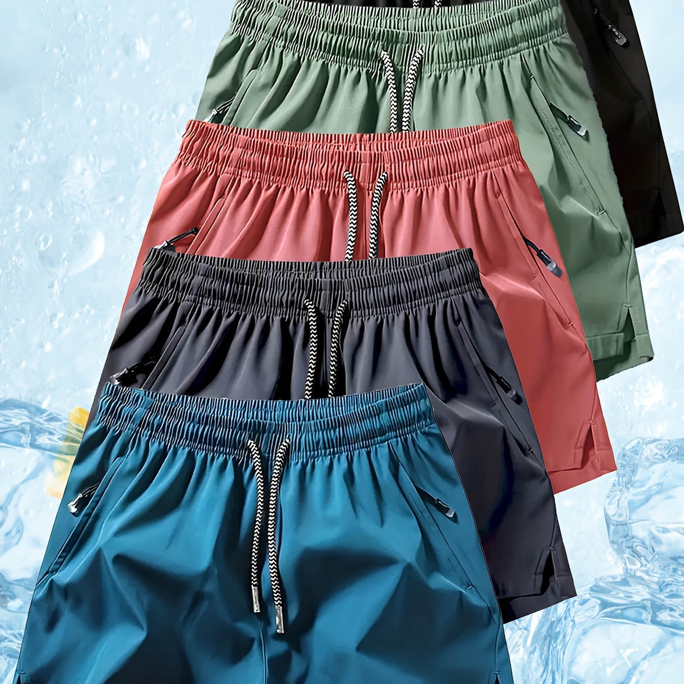 

Set Of 's Athletic Shorts, Summer Casual Quick-dry Shorts With Elastic Waistband And Drawstring, Featuring Zippered Pockets, , Suitable For Gym And Outdoor Leisure Activities.