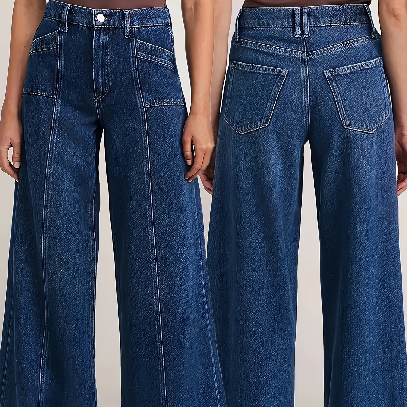 women's high waist stretch denim wide leg jeans retro style