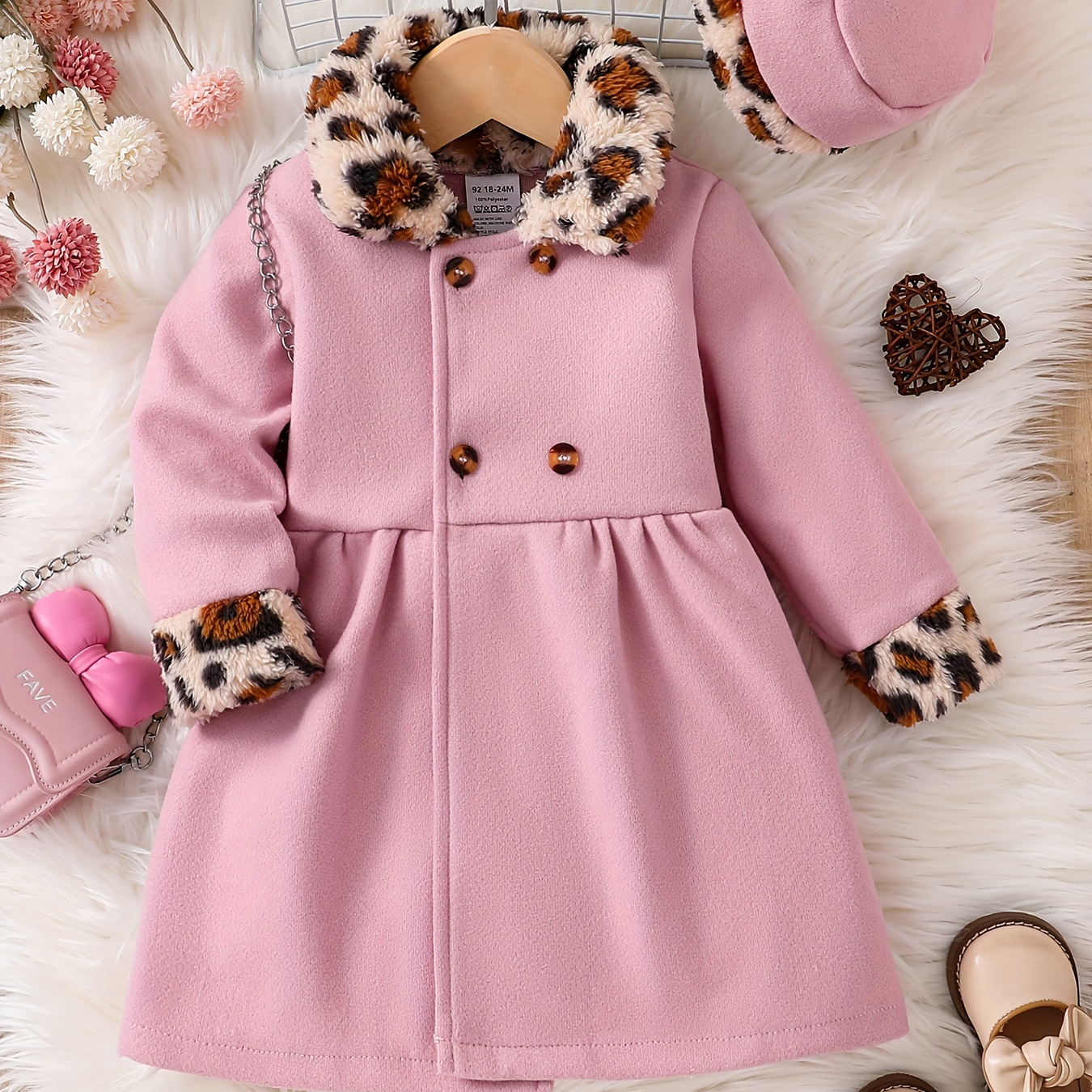 

Veste pour bébé avec doublure en fausse fourrure léopard, manteau chaud à double boutonnage, vêtements pour bébé fille pour et l'hiver en