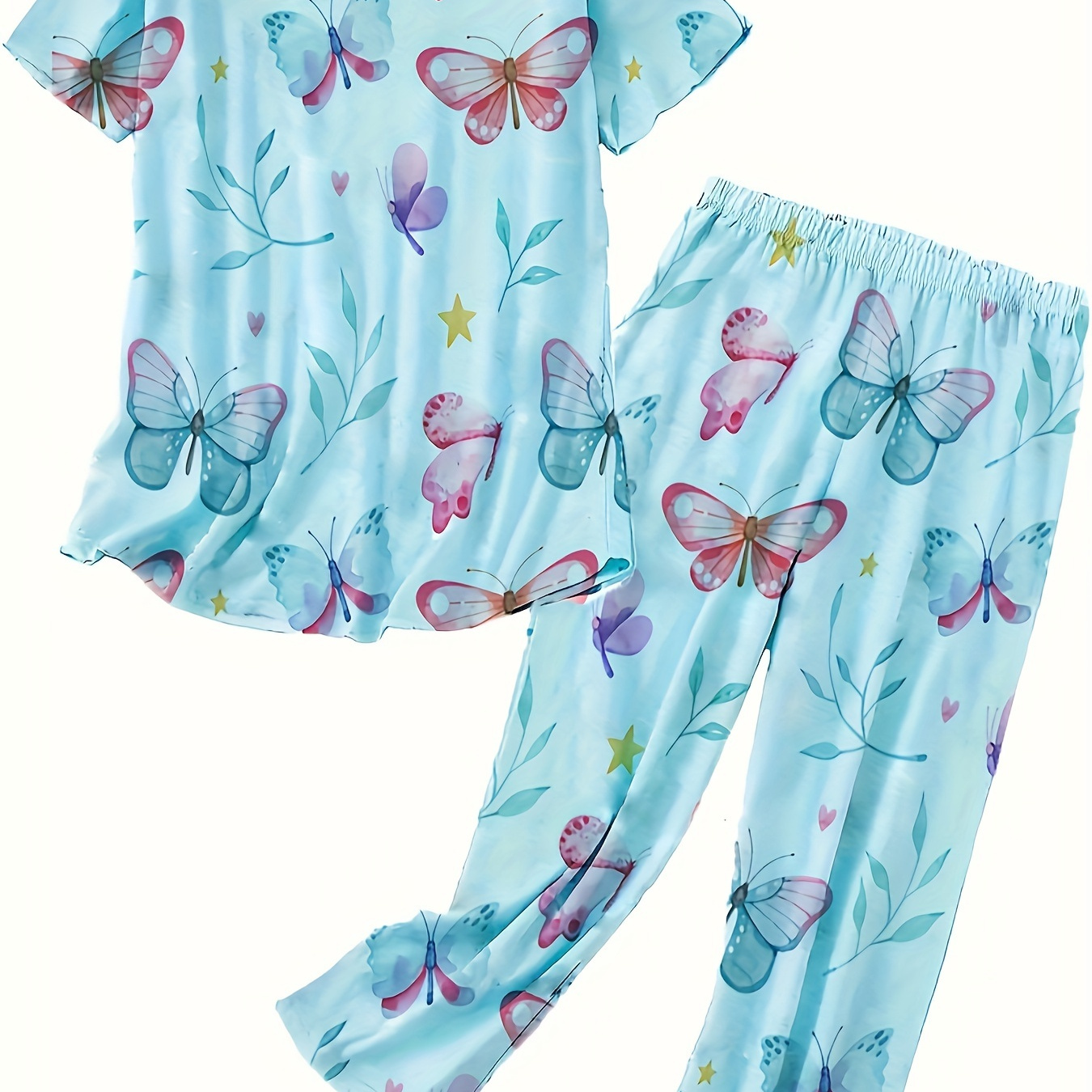 

Women's Pajama Set, Short Sleeve Round Neck Top & Pants, Comfortable Relaxed Fit
