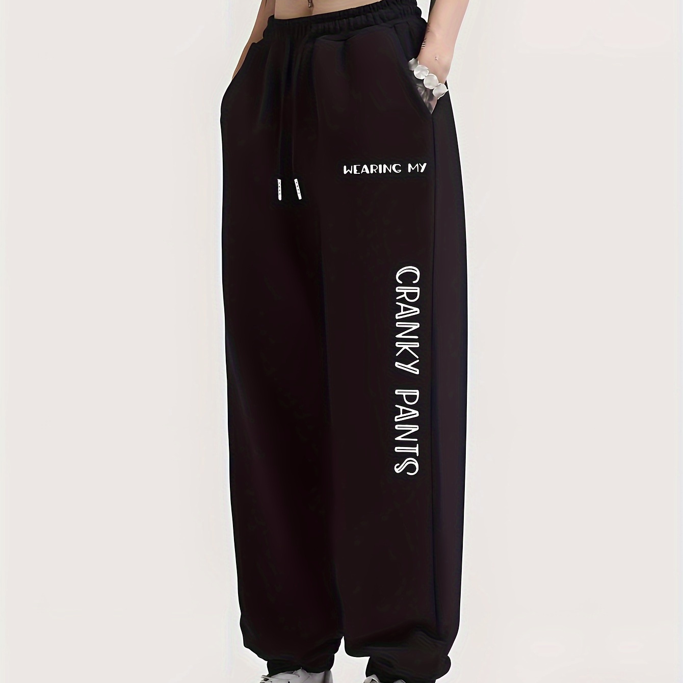 

Women's Casual Sporty Joggers With "cranky Pants" Print, Fashionable Versatile Sweatpants, Comfort Fit Drawstring Waistband For Fall