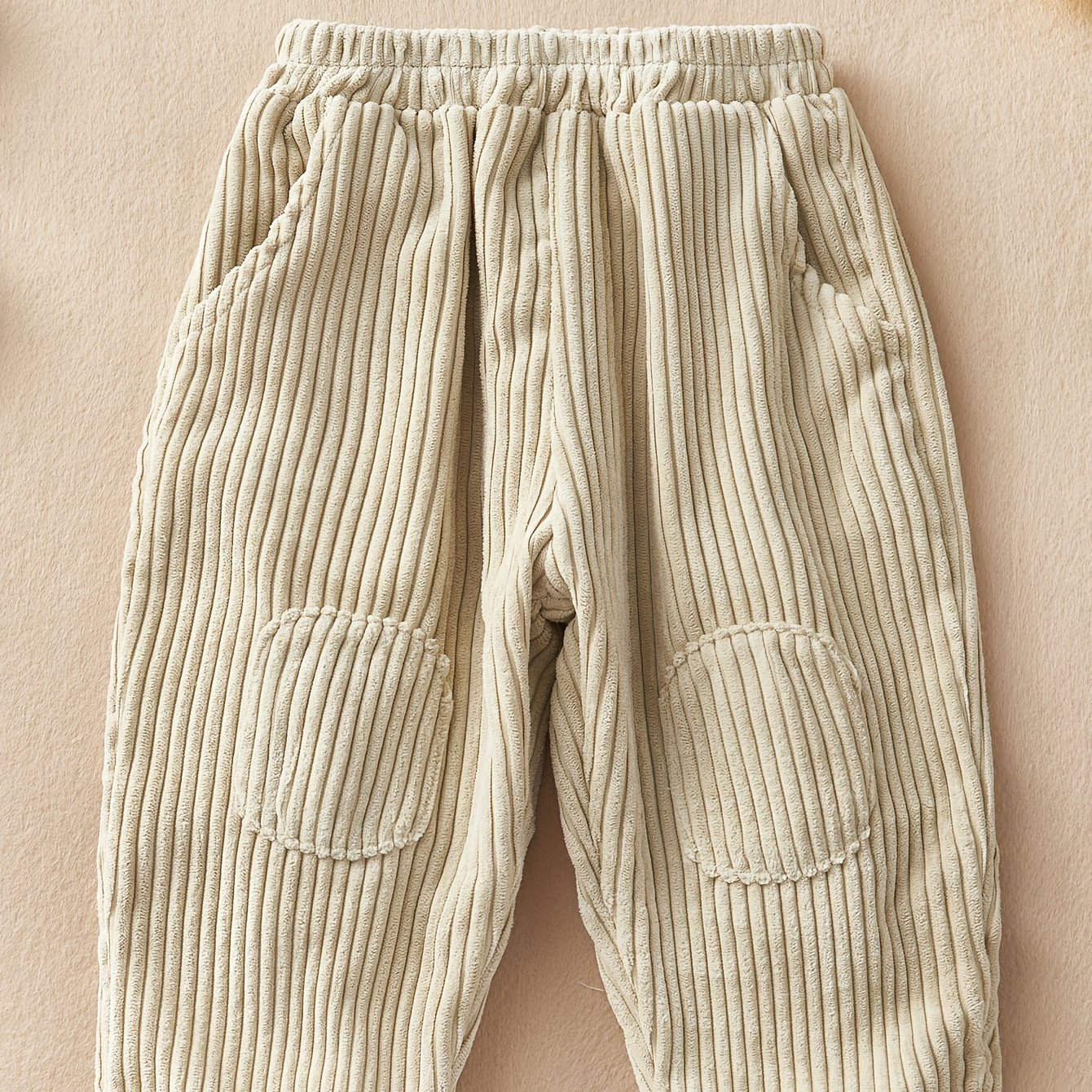 

Baby Boys, 100% Pure Cotton, All-match Corduroy Pants, Autumn And Winter Stylish Cotton Patched Casual Carrot Shape Pants