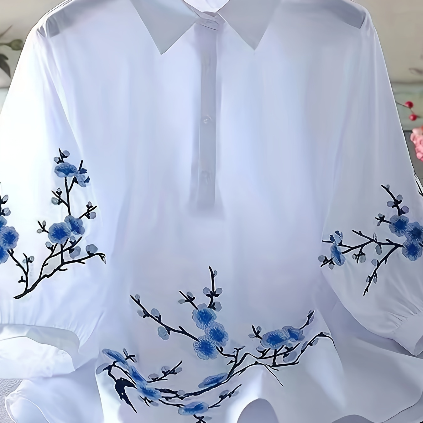 

Embroidered Floral Floral Pattern White Shirt For Women - Polyester Woven Fabric, Adult , Spring/summer/, Embroidered , Collar Design