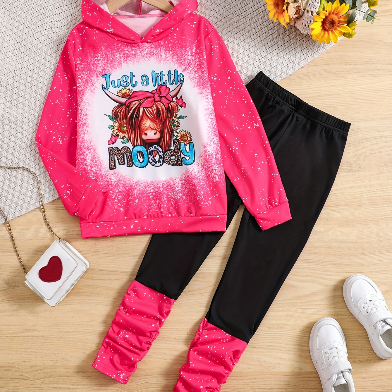 

2pcs Hooded + Splicing Leggings Set Fall