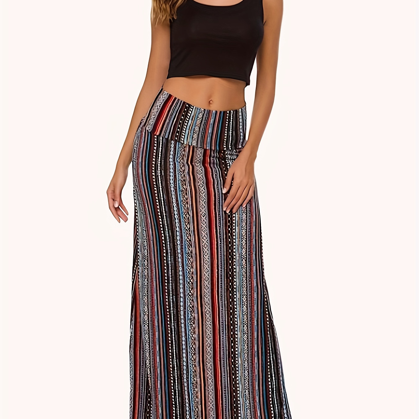 

Jupe Cheville À Imprimé Tribal Grande Taille, Jupe Taille Haute Décontractée Pour Le Printemps Et L'été, Vêtements Grande Taille Pour Femmes