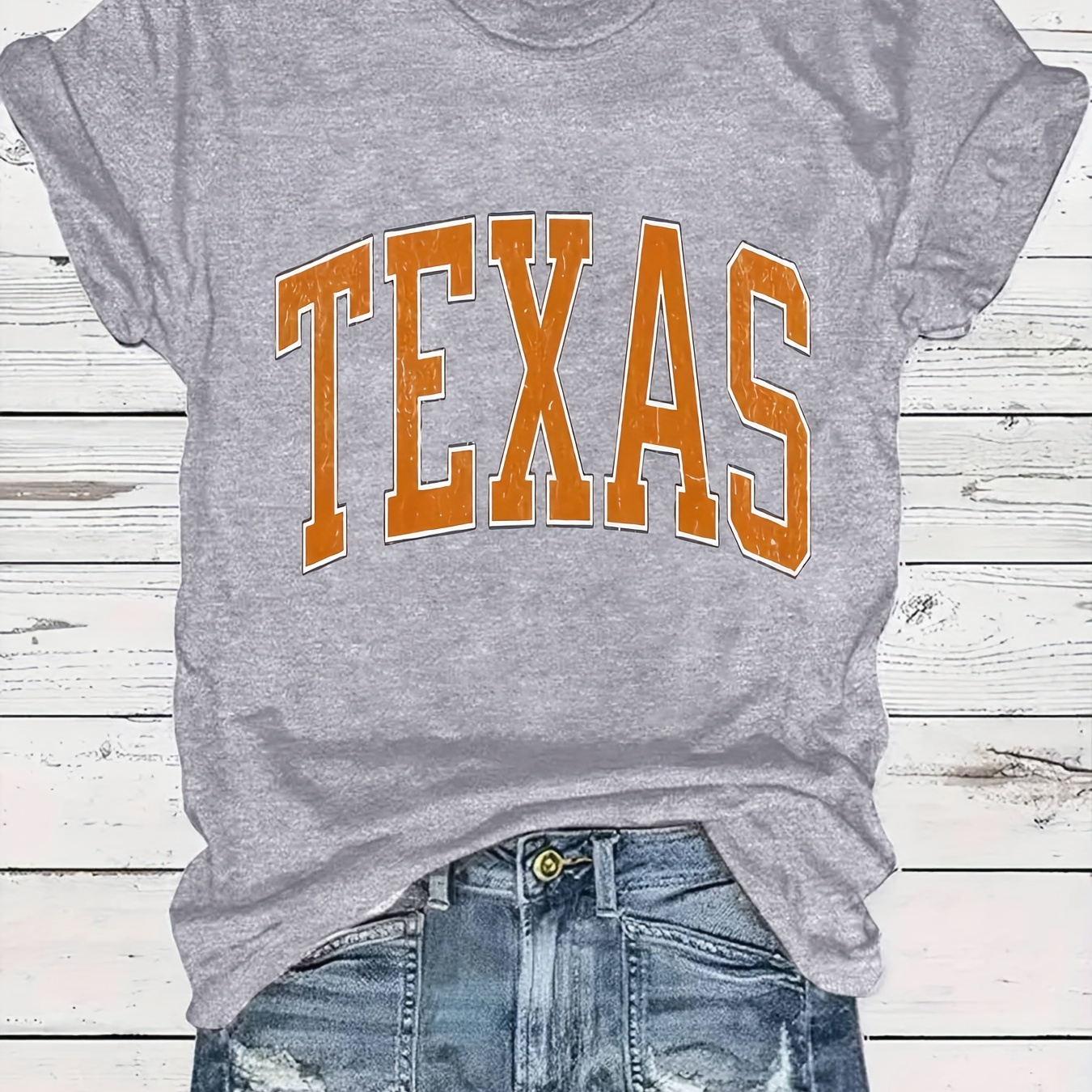 

Plus Size Texas Print T-shirt, Casual Short Sleeve Crew Neck Top For Spring & Summer, Women's Plus Size Clothing