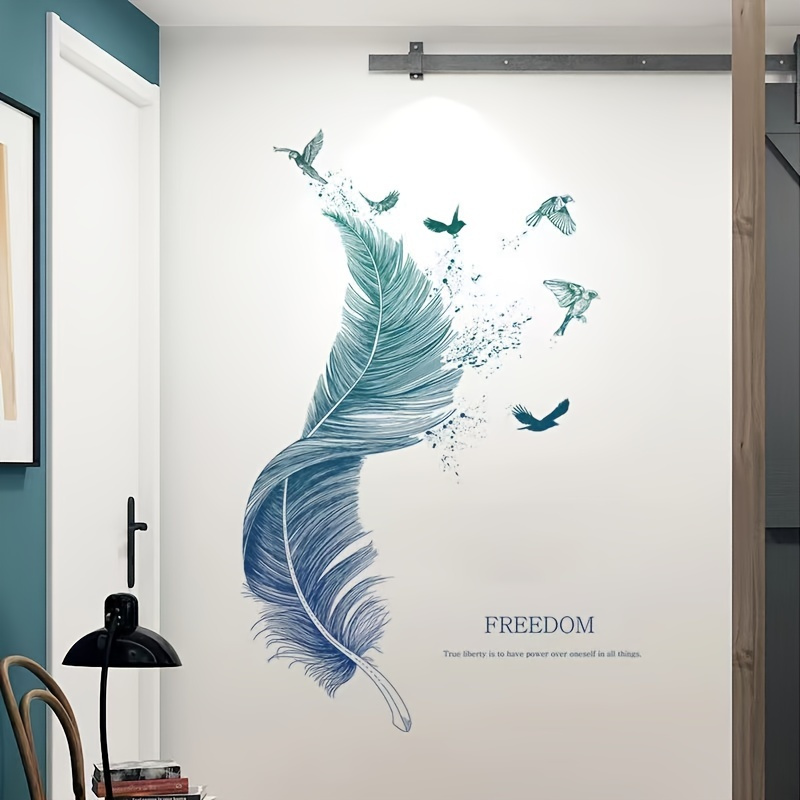 

Fresh Style Home Office Wall Decal Birds Feather Wall Sticker Removable Self-adhesive Diy Pvc Wallpaper For Living Room Bedroom Decoration Wall Art