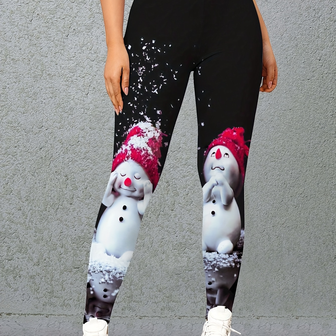 

Chic Christmas Snowman Print Leggings For Women - High Stretch, Elegant Style, Machine Washable, Christmas Pants