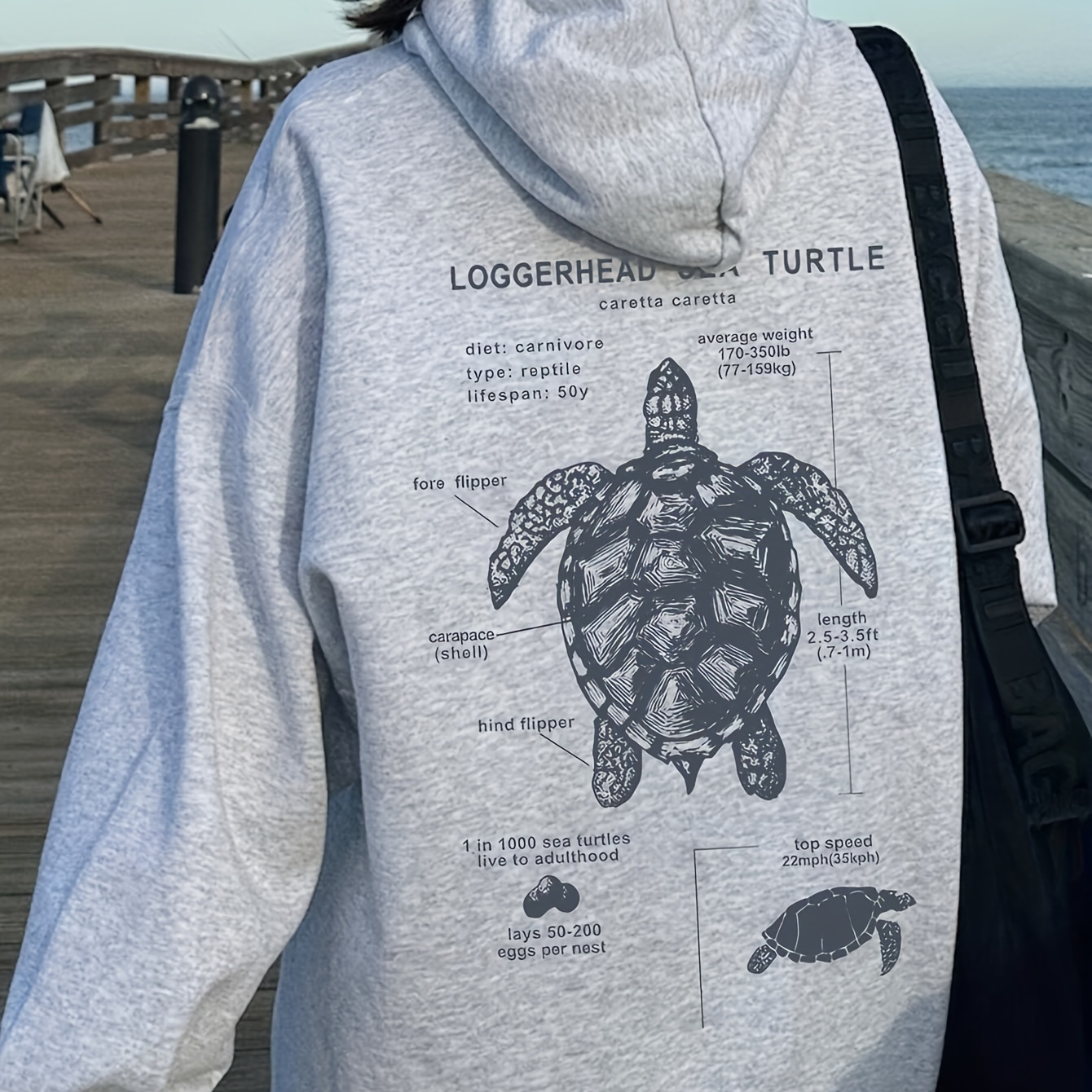 

Turtle Print Hoodie, Casual Long Sleeve Kangaroo Pocket Hooded Sweatshirt, Women's Clothing