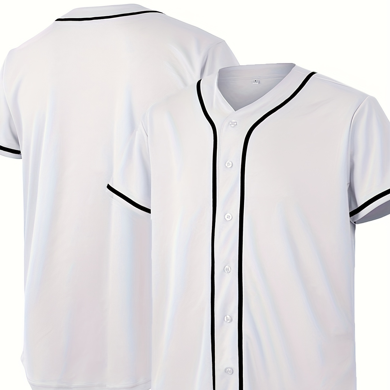 

Men's Short Sleeve V-neck Baseball Jersey In Solid White With Stripes For Training And Competition