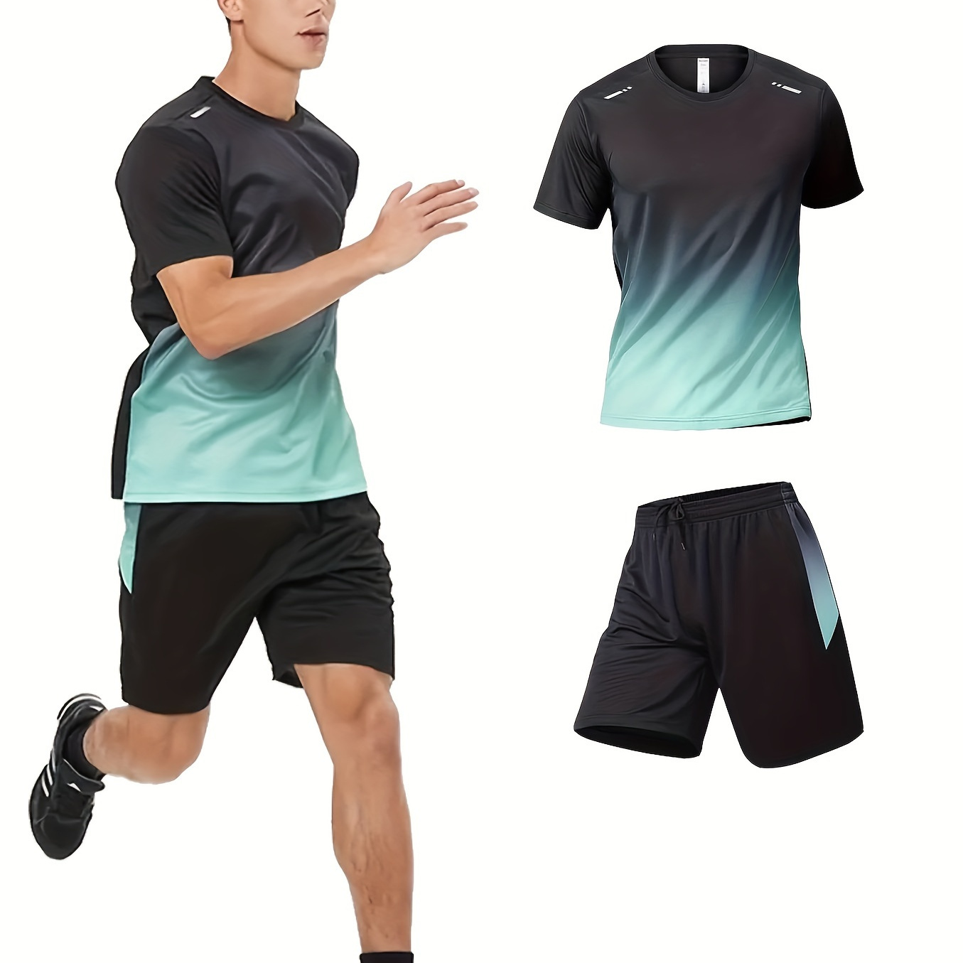 

Men's Outfit, Color Matching Active Crew Neck Short Sleeve T-shirt & Shorts 2-piece Set For Spring Summer Outdoor Activities