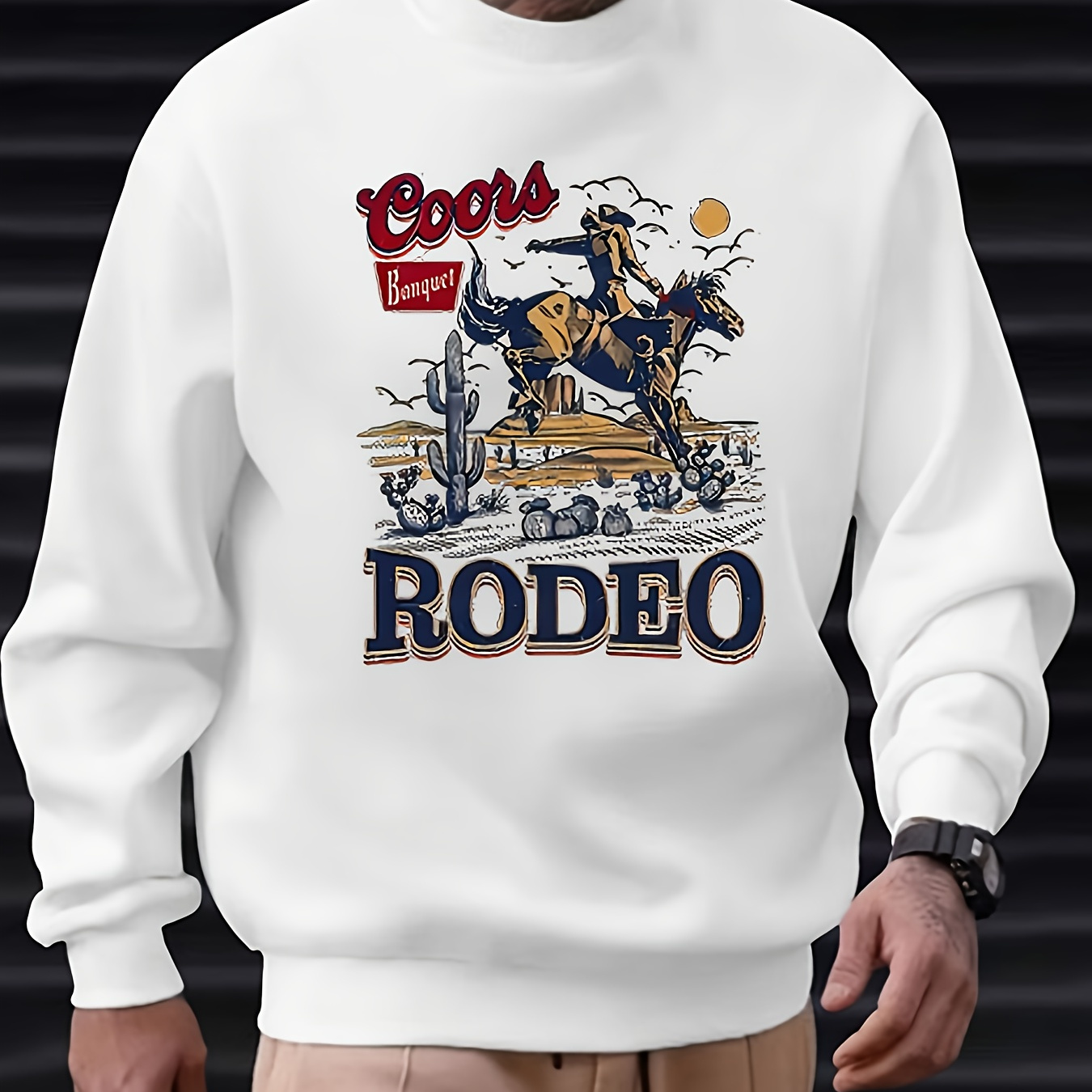 

Cowboy Print Crew Neck Sweatshirt, Men's Casual Pullover Sweatshirt
