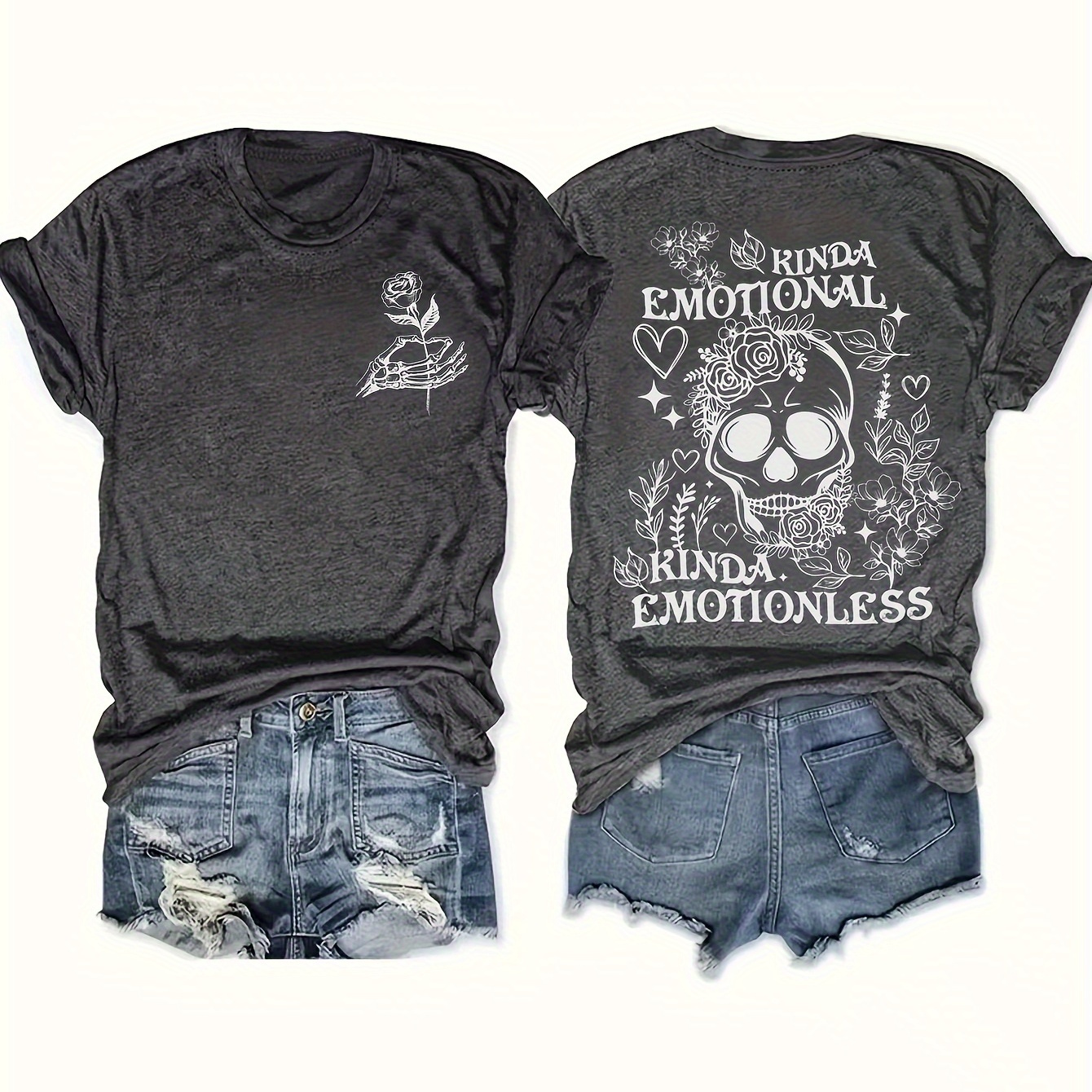 

Skull Print Crew Neck T-shirt, Short Sleeve Casual Top For Spring & Summer, Women's Clothing