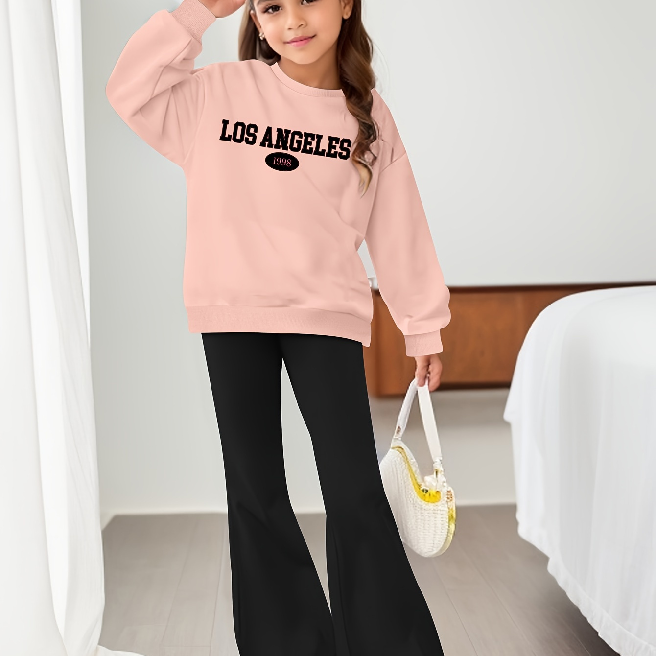 

' Los Letter Sweatshirt + Pants Set, , Long , , Suitable For /,