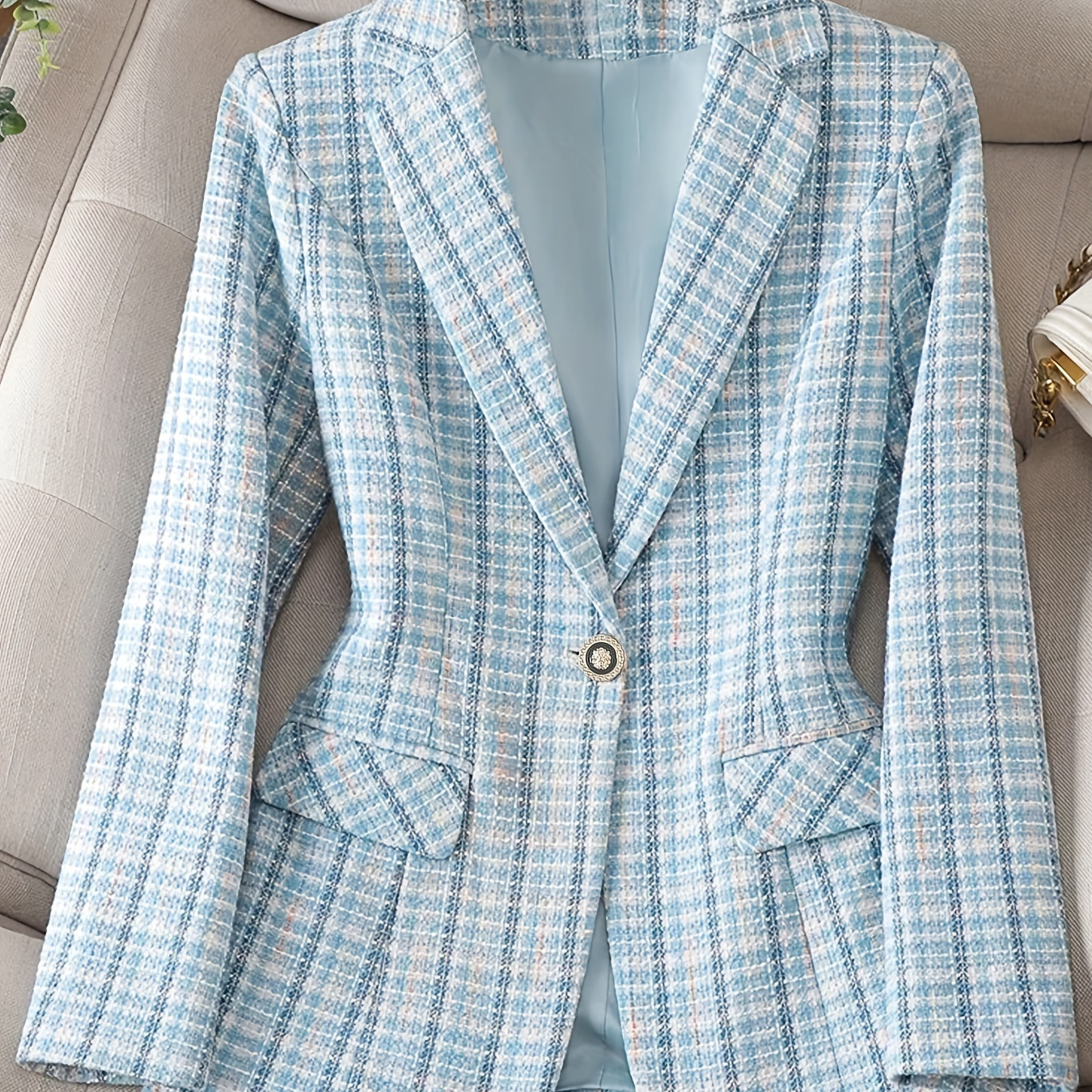 

Elegant Women's Blazer - Long Sleeve, Button-up, Polyester, Machine Washable - Work & Business Casual