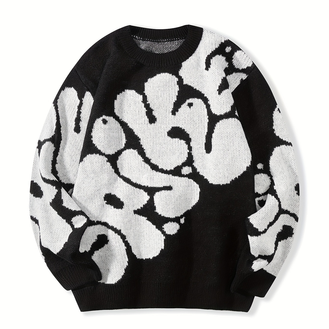 

Men's Graffiti Letters Pattern Knit Sweater For Autumn And Winter, Versatile Trendy Pullover As Gift