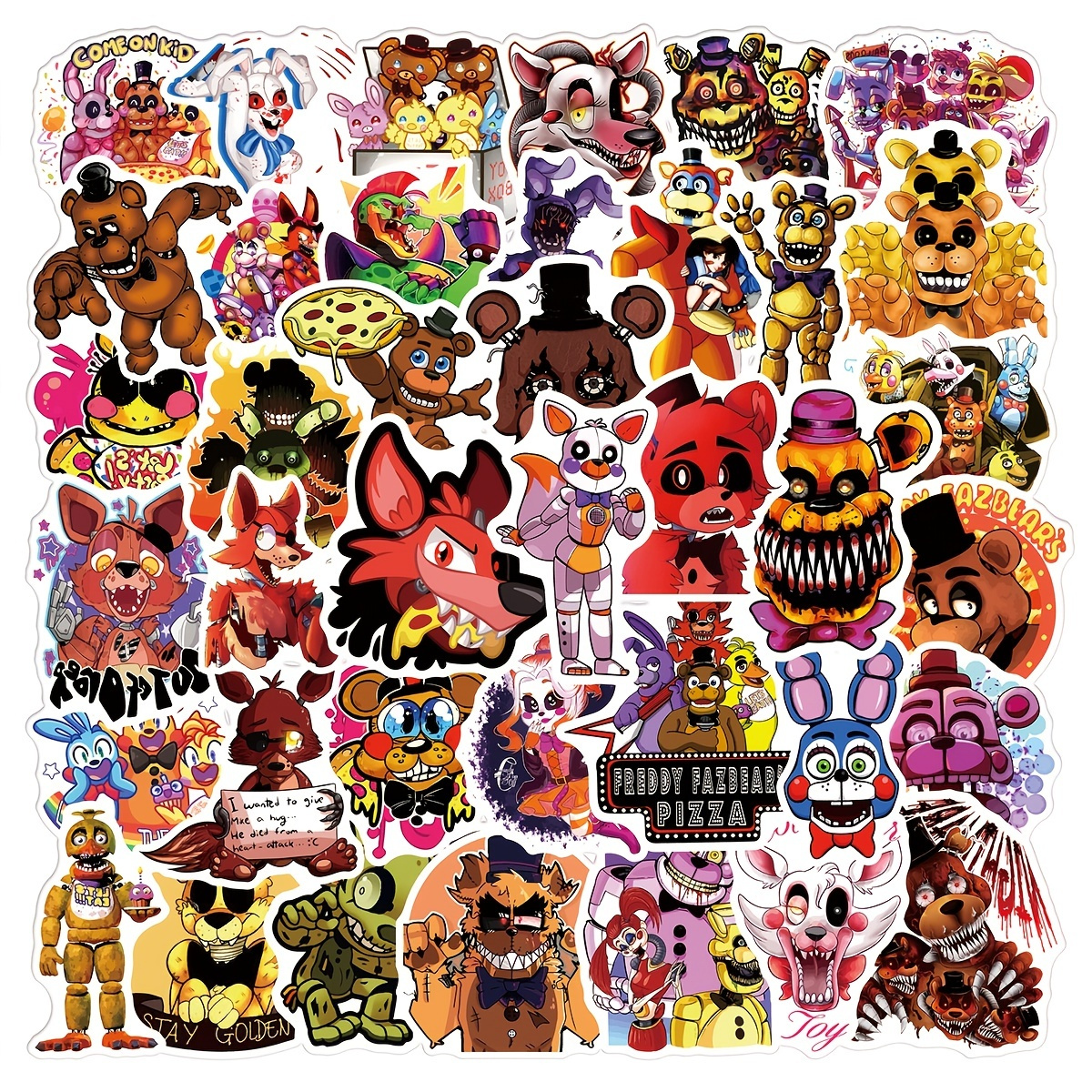 100pcs Five Nights at Freddy's Vinyl Skateboard Guitar Travel Case Sticker  Door Laptop Luggage Car Bike Bicycle Stickers (Five Nights at Freddy's)