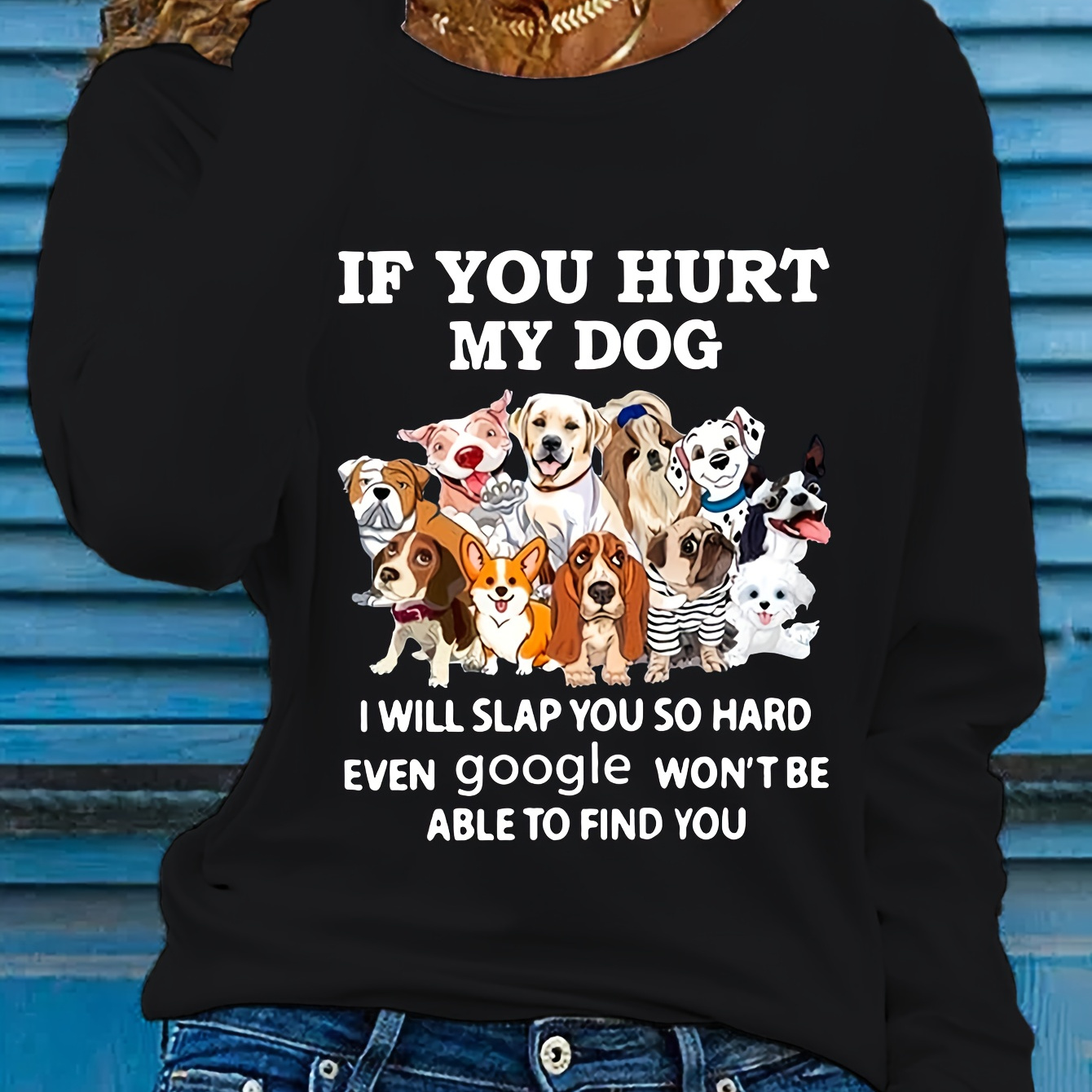 

Fall Casual Long Sleeve T-shirt For Women With Round Neck, Polyester Knit Fabric, Alphabet Print, Pad, Pullover Style, , No Belt - Dog Lovers Graphic Design