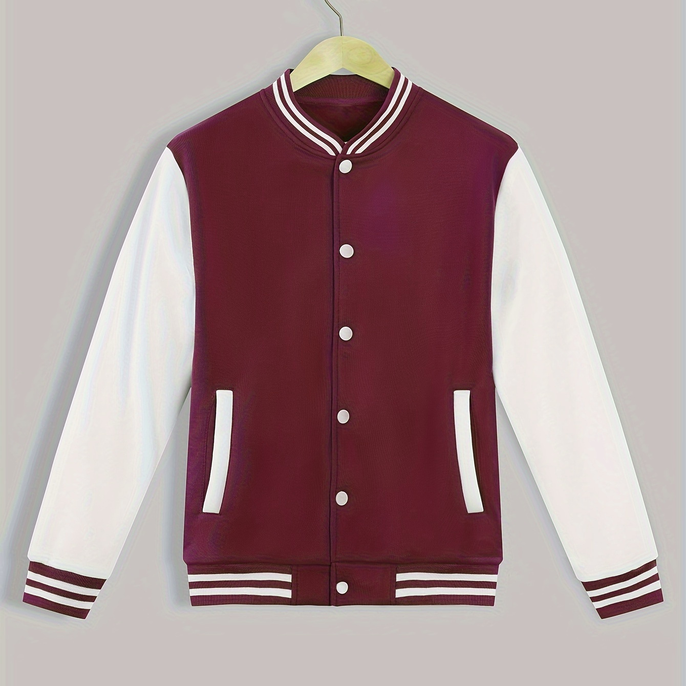 

Men's Color Block Bomber Jacket, Casual Baseball Collar Varsity Jacket For Spring Fall