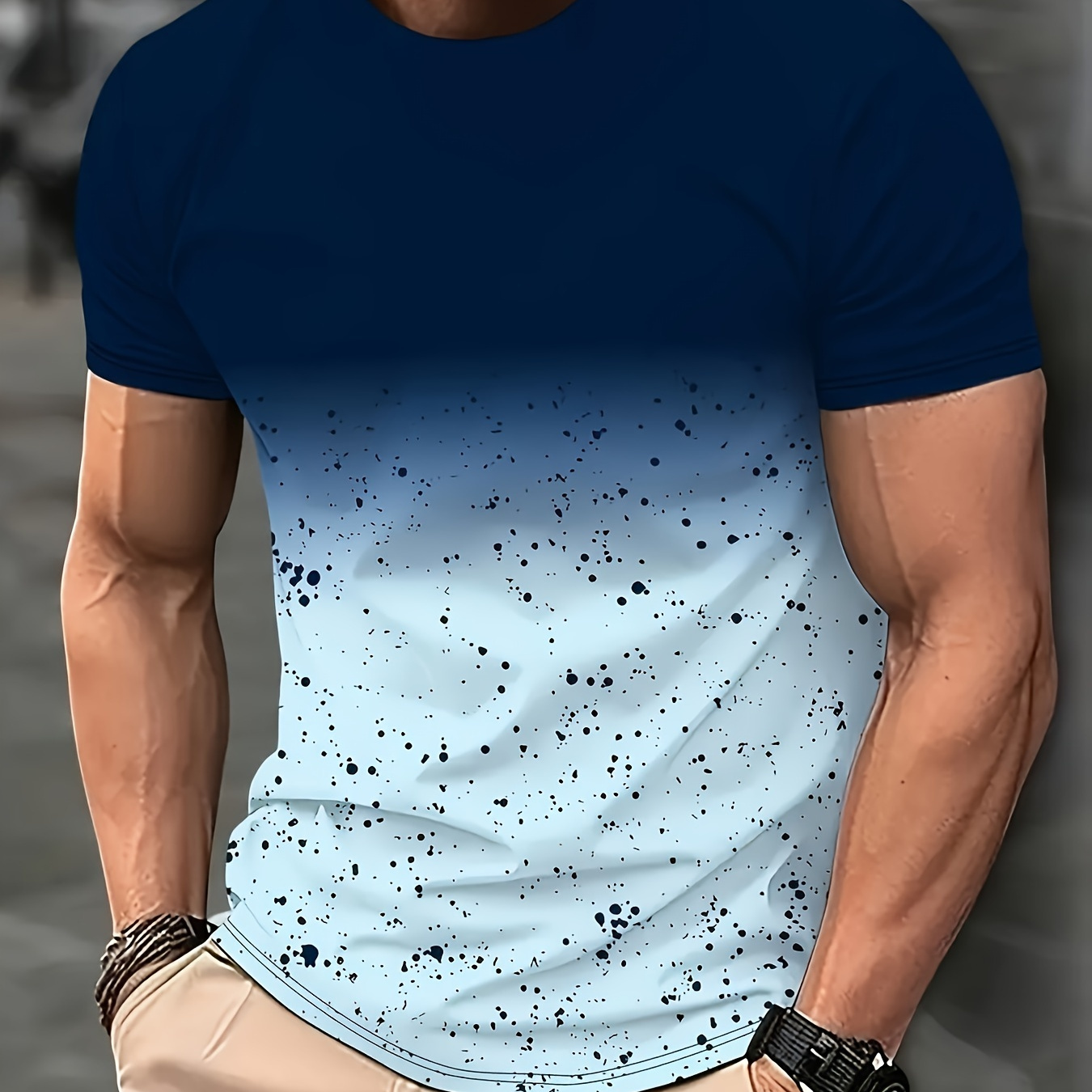 

Fashion Gradient Digital Print Men's Short Sleeve Crew Neck T-shirt, Summer Outdoor Sports